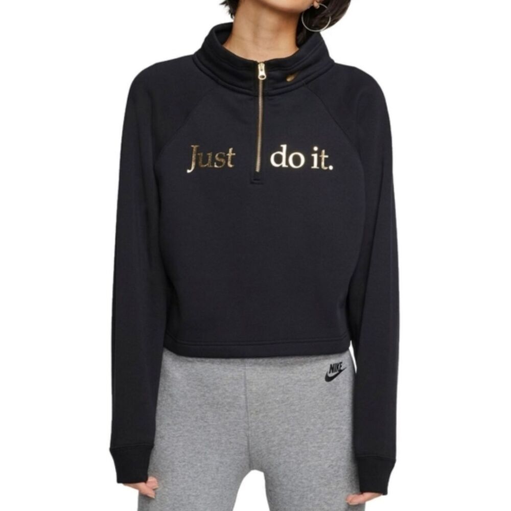Nike GUC Shine Metallic Graphic Logo Funnel Neck Half Zip Fleece Sweatshirt